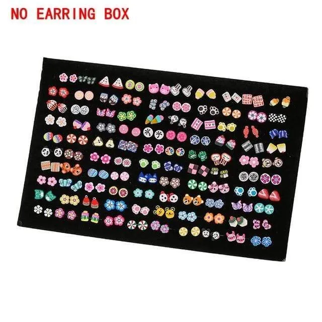 100 Paare / satz Zufällige Pflanze Obst Tier Ohrstecker Für Frauen Mädchen Kinder Schmuck Niedlichen Bären Polymer Clay Ohrring Set Mix Geschenke