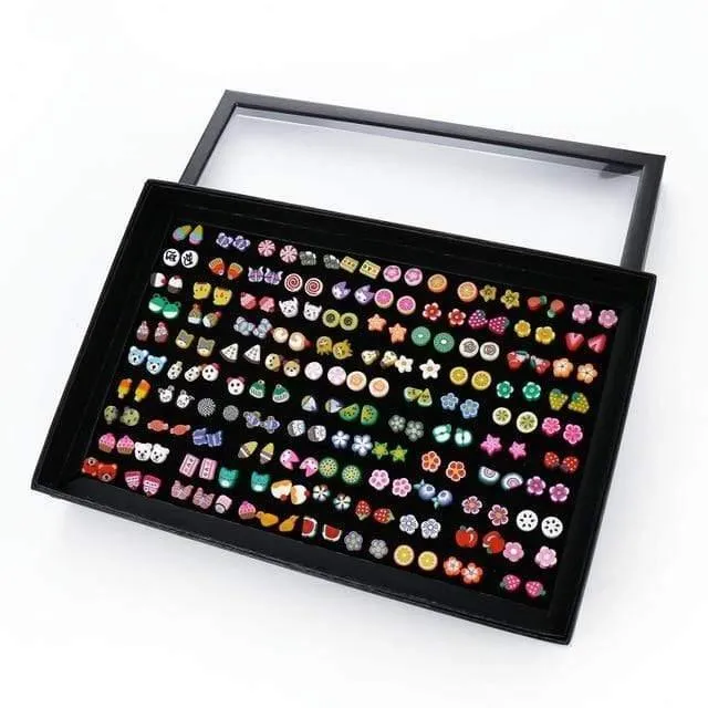 100 Paare / satz Zufällige Pflanze Obst Tier Ohrstecker Für Frauen Mädchen Kinder Schmuck Niedlichen Bären Polymer Clay Ohrring Set Mix Geschenke