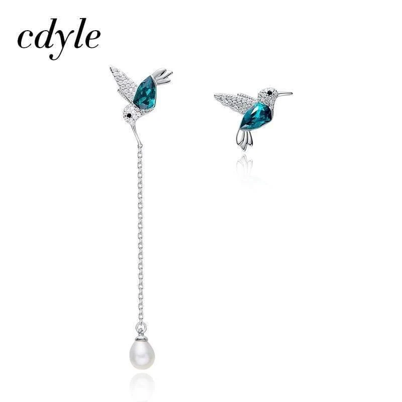 925 Sterling Silber Vogel Ohrringe verziert mit Kristall Ohrstecker für Frauen Piercing Oreja