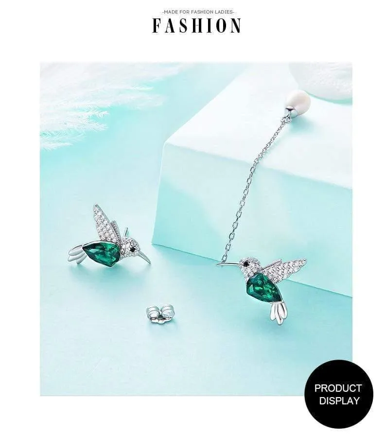 925 Sterling Silber Vogel Ohrringe verziert mit Kristall Ohrstecker für Frauen Piercing Oreja