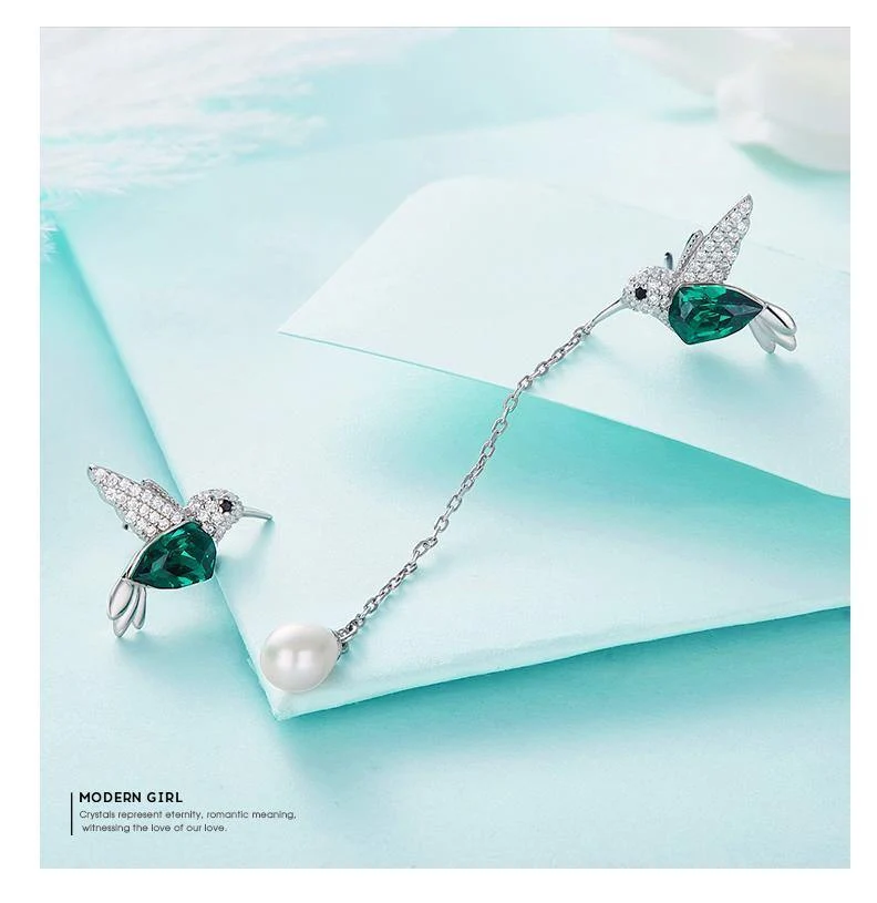925 Sterling Silber Vogel Ohrringe verziert mit Kristall Ohrstecker für Frauen Piercing Oreja