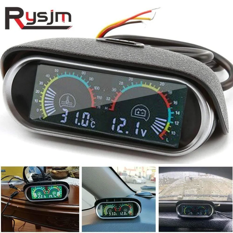 Voltmeter Auto Motorrad Auto für Mitsubishi Horizontale Wassertemperaturanzeige Motortemperatursensor Voltmeter 2 in 1 12V LCD