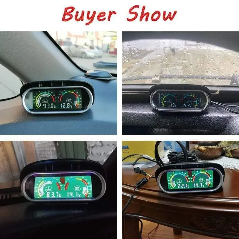 Voltmeter Auto Motorrad Auto für Mitsubishi Horizontale Wassertemperaturanzeige Motortemperatursensor Voltmeter 2 in 1 12V LCD