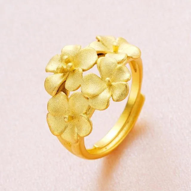 Schmuckset, 100 % 24 Karat Gold, Pflaumenblüten-Design, offene Ringe, Halsketten, Armbänder für Damen, Dubai-Schmucksets