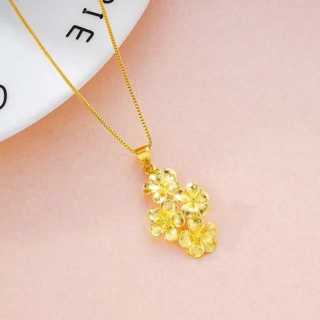 Schmuckset, 100 % 24 Karat Gold, Pflaumenblüten-Design, offene Ringe, Halsketten, Armbänder für Damen, Dubai-Schmucksets