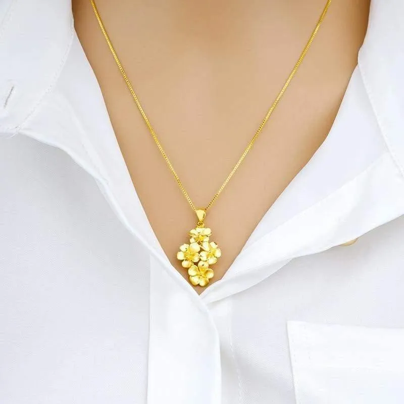Schmuckset, 100 % 24 Karat Gold, Pflaumenblüten-Design, offene Ringe, Halsketten, Armbänder für Damen, Dubai-Schmucksets