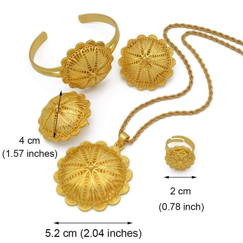 Schmucksets, Anhänger, Halsketten, Ohrringe, Ringe, Armreifen für Damen, goldfarben, eritreische afrikanische Braut, Geschenke #207506