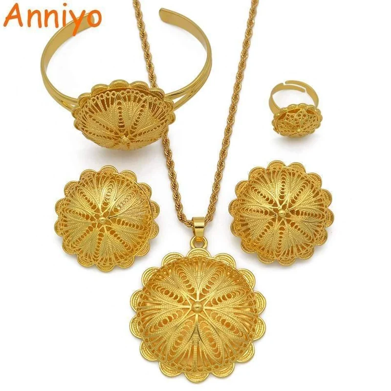 Schmucksets, Anhänger, Halsketten, Ohrringe, Ringe, Armreifen für Damen, goldfarben, eritreische afrikanische Braut, Geschenke #207506