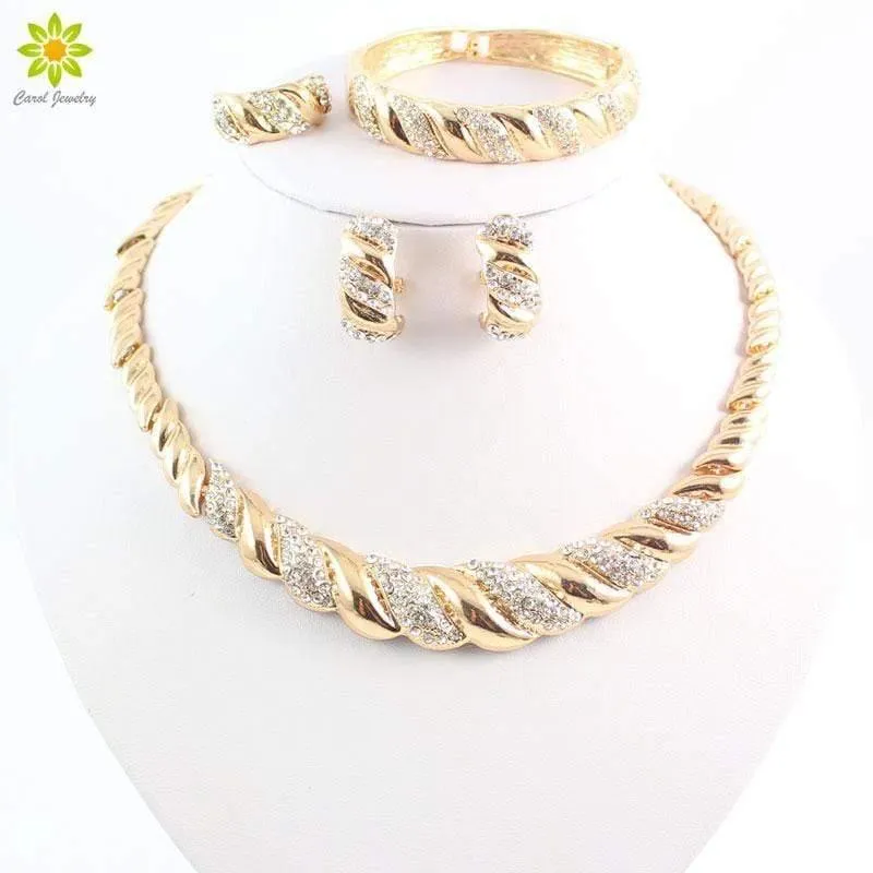 Schmuck Sets Gold Farbe Trendy Halskette Ohrringe Armband Frauen Gold Farbe Schmuck Set Hochzeit Zubehör
