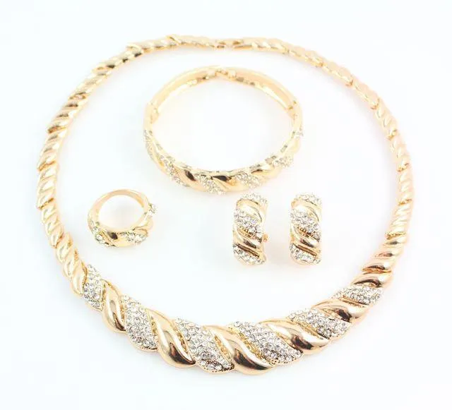 Schmuck Sets Gold Farbe Trendy Halskette Ohrringe Armband Frauen Gold Farbe Schmuck Set Hochzeit Zubehör