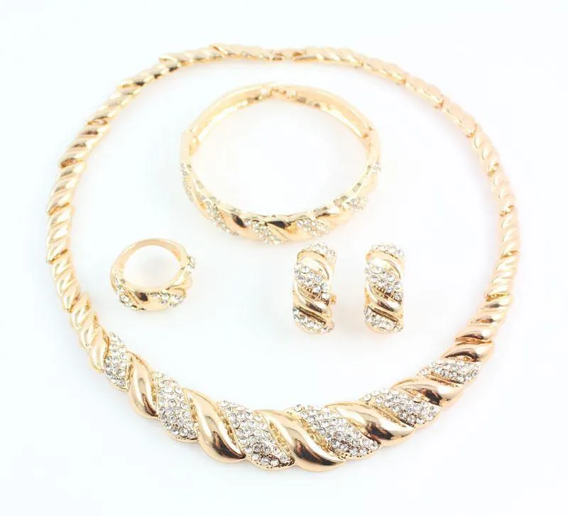 Schmuck Sets Gold Farbe Trendy Halskette Ohrringe Armband Frauen Gold Farbe Schmuck Set Hochzeit Zubehör