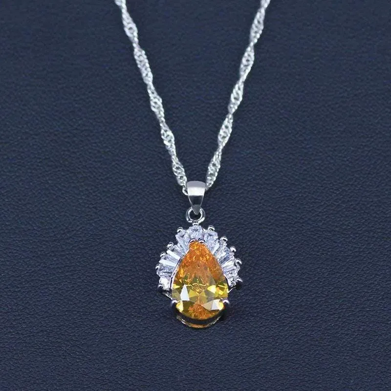 Schmucksets Wassertropfen Zirkonia CZ Stein 925 Sterling Silber Halskette Ohrringe Halsketten Fingerringe