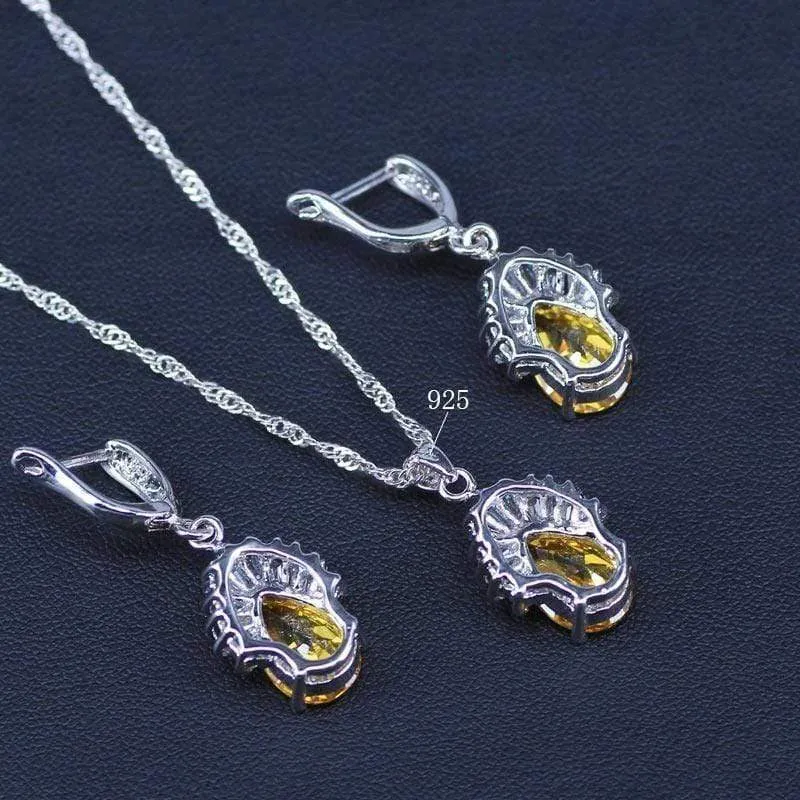 Schmucksets Wassertropfen Zirkonia CZ Stein 925 Sterling Silber Halskette Ohrringe Halsketten Fingerringe