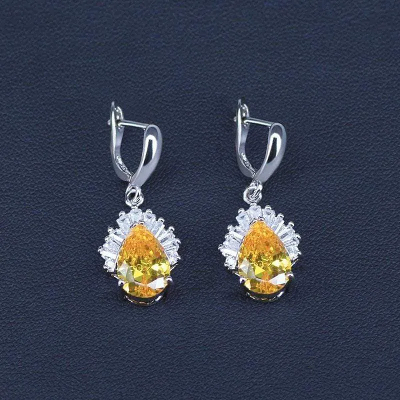 Schmucksets Wassertropfen Zirkonia CZ Stein 925 Sterling Silber Halskette Ohrringe Halsketten Fingerringe
