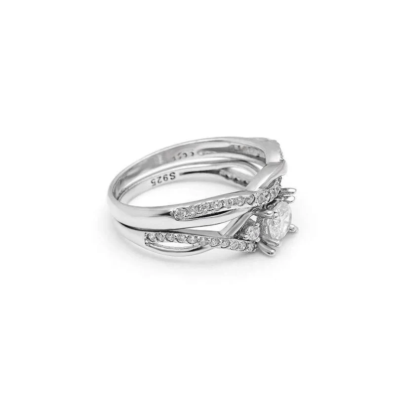 925 Sterling Silber Weiß Klar Zirkon Wicklung Finger Ring Set Für Frauen Hochzeit Jahrestag Ring Liebe Versprechen Ring