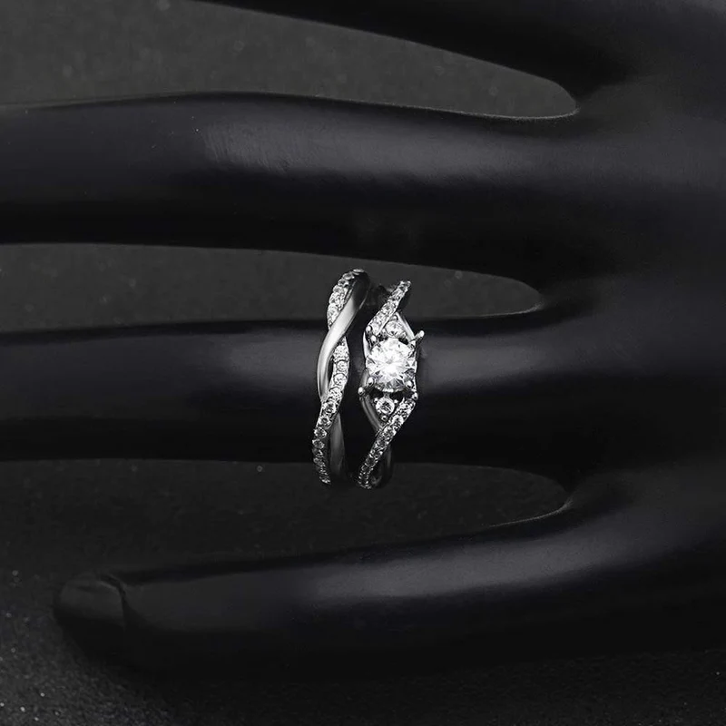 925 Sterling Silber Weiß Klar Zirkon Wicklung Finger Ring Set Für Frauen Hochzeit Jahrestag Ring Liebe Versprechen Ring