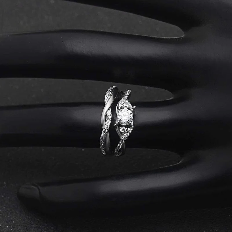925 Sterling Silber Weiß Klar Zirkon Wicklung Finger Ring Set Für Frauen Hochzeit Jahrestag Ring Liebe Versprechen Ring