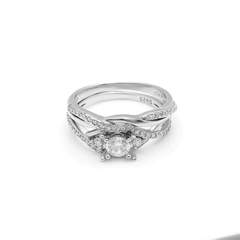 925 Sterling Silber Weiß Klar Zirkon Wicklung Finger Ring Set Für Frauen Hochzeit Jahrestag Ring Liebe Versprechen Ring