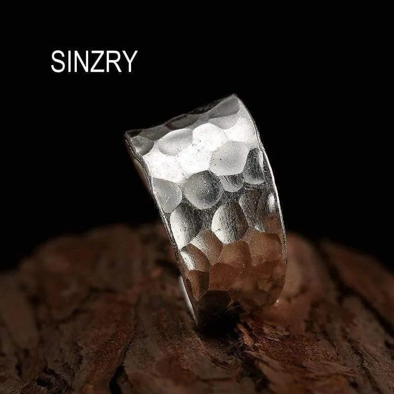 925 Sterling Silber handgefertigter Fingerring mit geometrischer Textur, verstellbarer silberner Luxusring für Damen