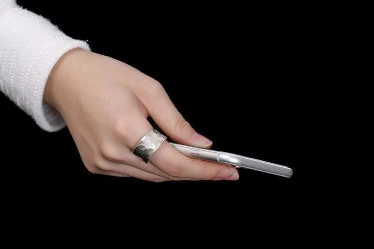 925 Sterling Silber handgefertigter Fingerring mit geometrischer Textur, verstellbarer silberner Luxusring für Damen