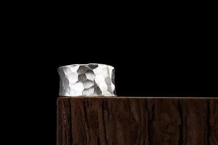 925 Sterling Silber handgefertigter Fingerring mit geometrischer Textur, verstellbarer silberner Luxusring für Damen