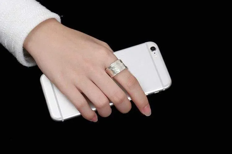 925 Sterling Silber handgefertigter Fingerring mit geometrischer Textur, verstellbarer silberner Luxusring für Damen