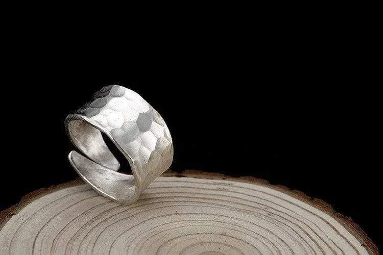 925 Sterling Silber handgefertigter Fingerring mit geometrischer Textur, verstellbarer silberner Luxusring für Damen