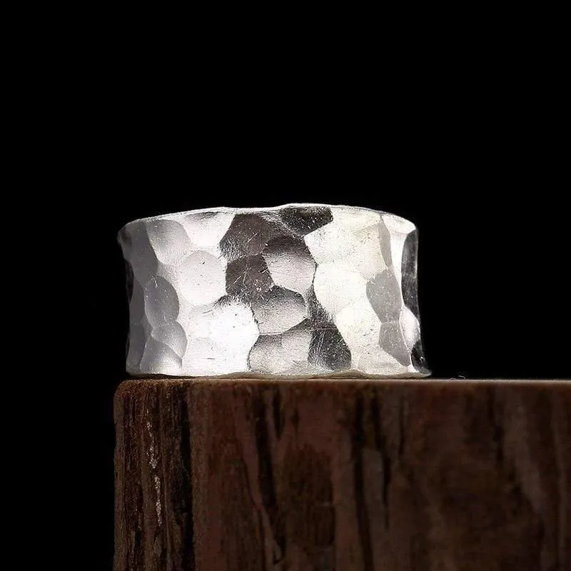 925 Sterling Silber handgefertigter Fingerring mit geometrischer Textur, verstellbarer silberner Luxusring für Damen