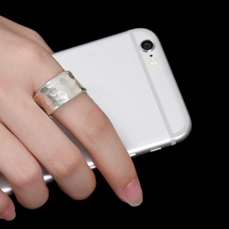 925 Sterling Silber handgefertigter Fingerring mit geometrischer Textur, verstellbarer silberner Luxusring für Damen