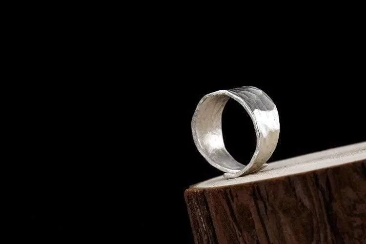 925 Sterling Silber handgefertigter Fingerring mit geometrischer Textur, verstellbarer silberner Luxusring für Damen