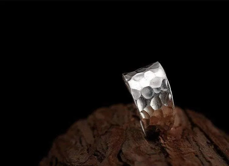925 Sterling Silber handgefertigter Fingerring mit geometrischer Textur, verstellbarer silberner Luxusring für Damen