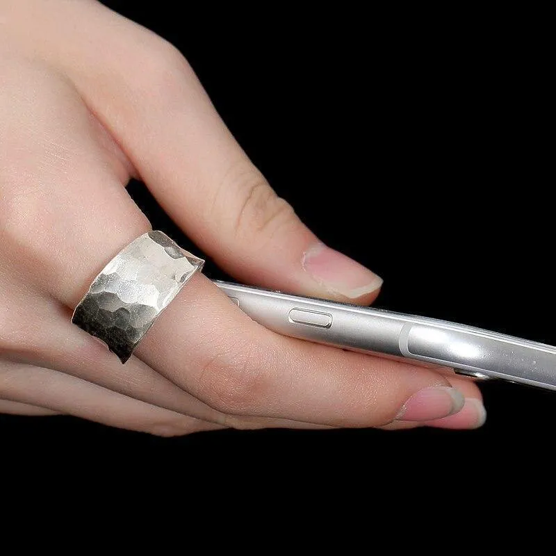 925 Sterling Silber handgefertigter Fingerring mit geometrischer Textur, verstellbarer silberner Luxusring für Damen