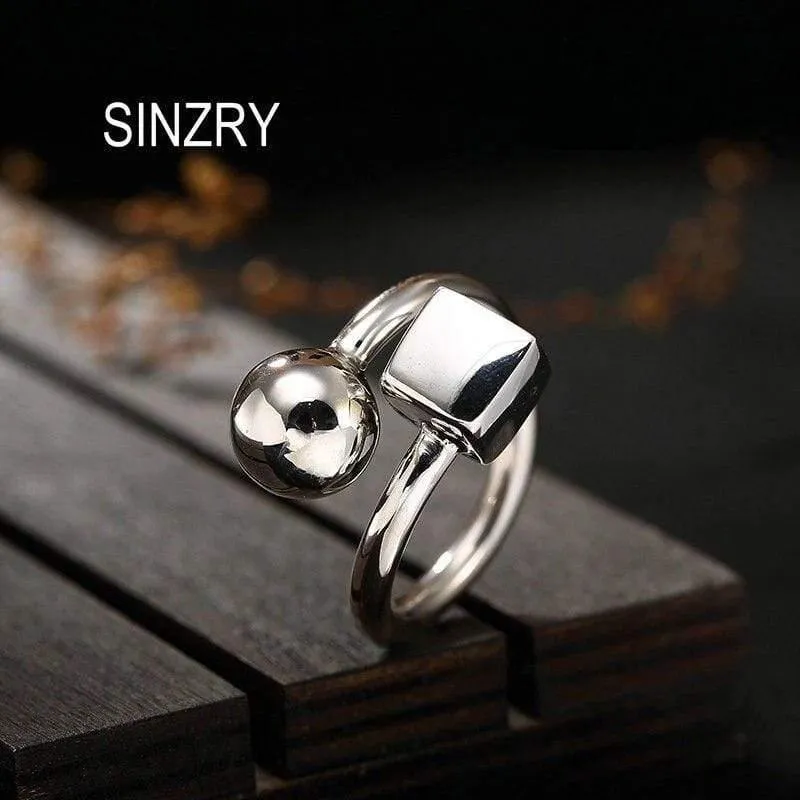 925 Sterling Silber handgemachte quadratische Kugel Persönlichkeit Fingerring verstellbare Silberringe Dame Luxus Schmuck