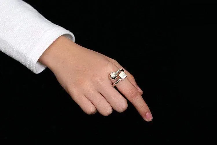 925 Sterling Silber handgemachte quadratische Kugel Persönlichkeit Fingerring verstellbare Silberringe Dame Luxus Schmuck