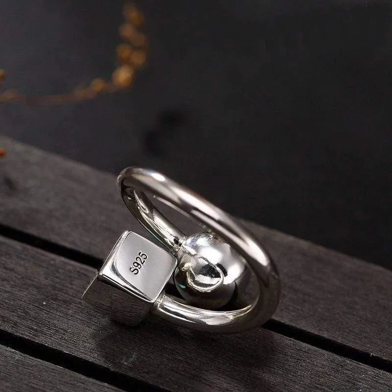 925 Sterling Silber handgemachte quadratische Kugel Persönlichkeit Fingerring verstellbare Silberringe Dame Luxus Schmuck