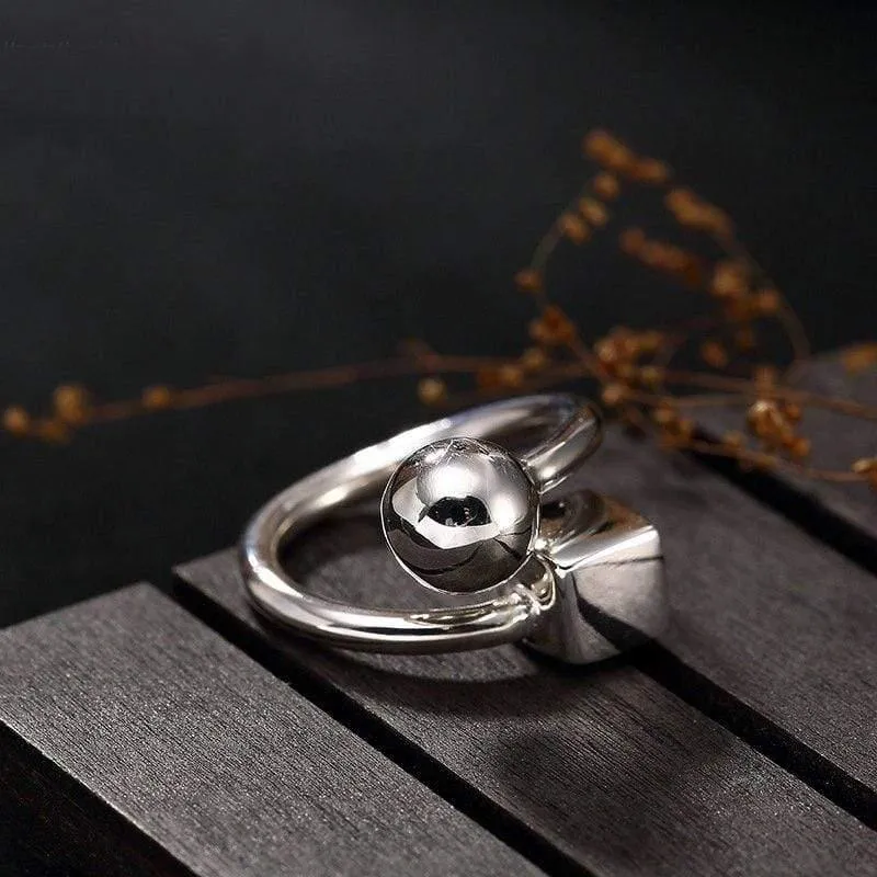 925 Sterling Silber handgemachte quadratische Kugel Persönlichkeit Fingerring verstellbare Silberringe Dame Luxus Schmuck
