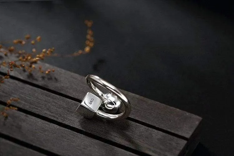 925 Sterling Silber handgemachte quadratische Kugel Persönlichkeit Fingerring verstellbare Silberringe Dame Luxus Schmuck