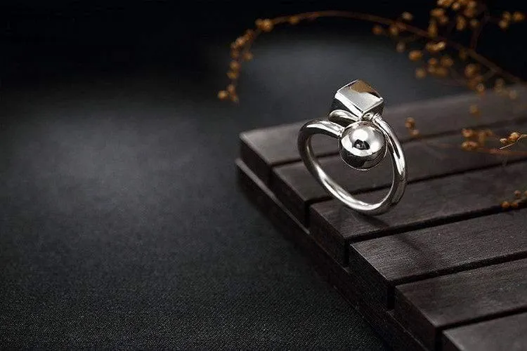 925 Sterling Silber handgemachte quadratische Kugel Persönlichkeit Fingerring verstellbare Silberringe Dame Luxus Schmuck