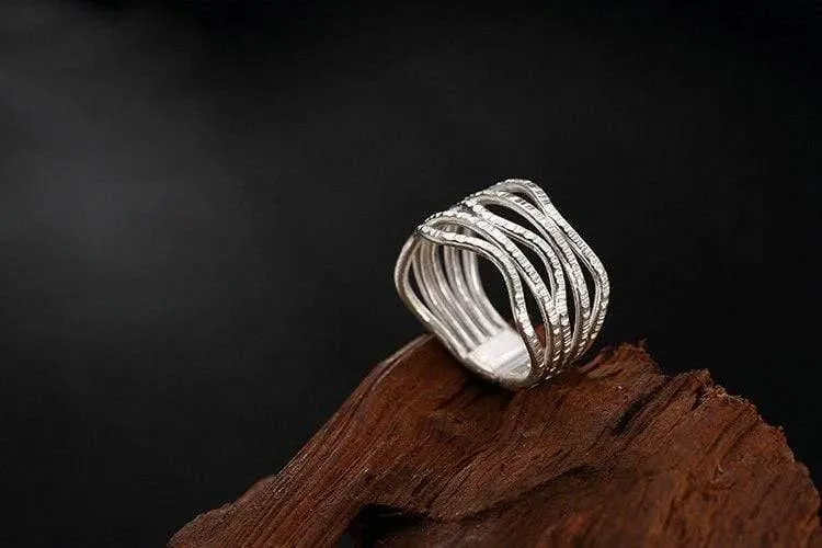 925 Sterling Silber handgemachter Vintage hohler Vintage Fingerring verstellbarer Silberring Damen Luxusschmuck