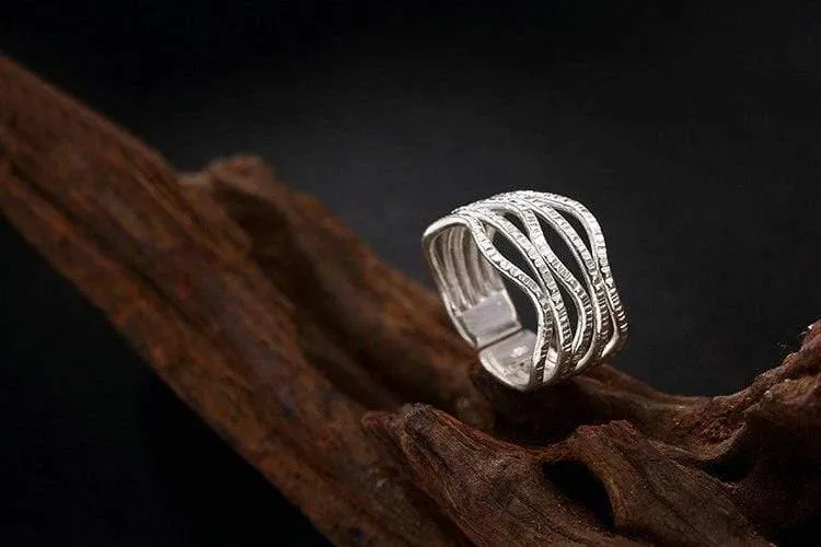 925 Sterling Silber handgemachter Vintage hohler Vintage Fingerring verstellbarer Silberring Damen Luxusschmuck