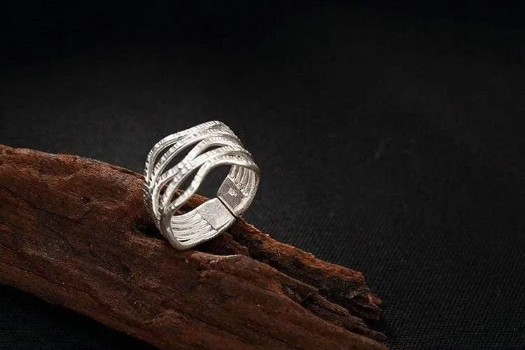 925 Sterling Silber handgemachter Vintage hohler Vintage Fingerring verstellbarer Silberring Damen Luxusschmuck