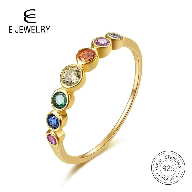925 Sterling Silber Regenbogen Edelstein Ring 14K vergoldet Schmuck Ringe Farbe Zirkonia Damen Verlobung Ehering