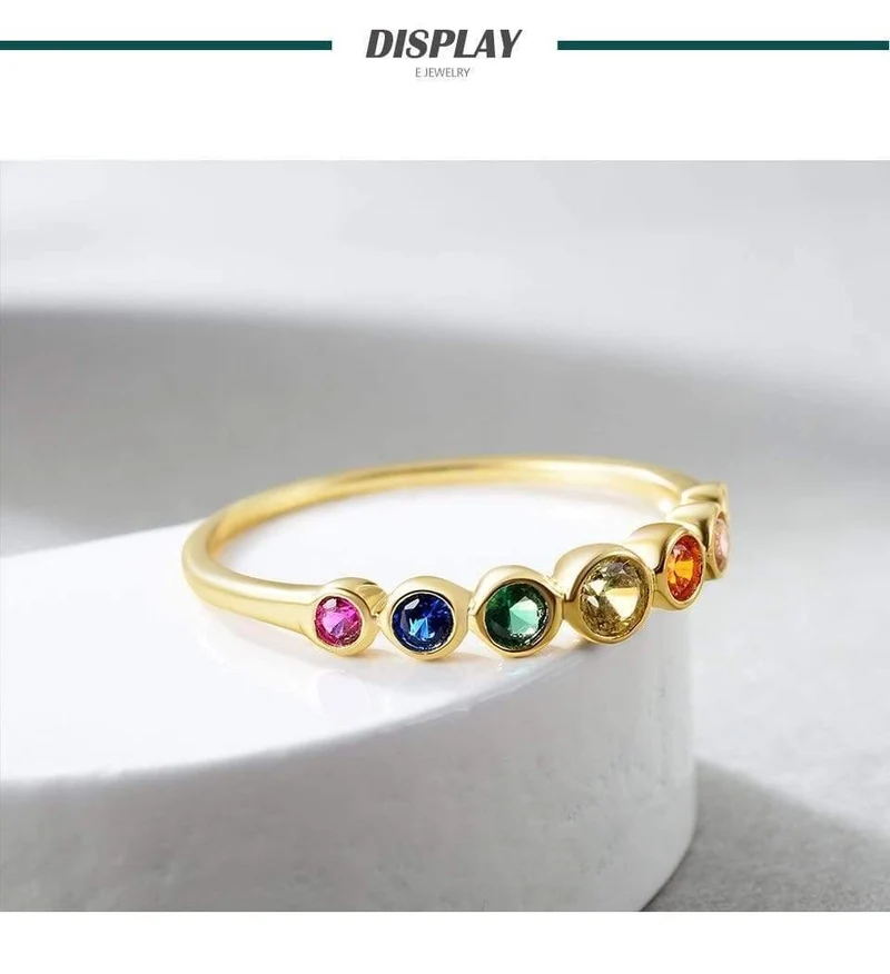 925 Sterling Silber Regenbogen Edelstein Ring 14K vergoldet Schmuck Ringe Farbe Zirkonia Damen Verlobung Ehering