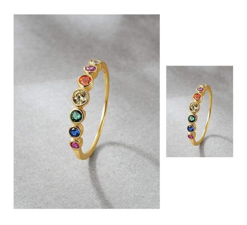 925 Sterling Silber Regenbogen Edelstein Ring 14K vergoldet Schmuck Ringe Farbe Zirkonia Damen Verlobung Ehering