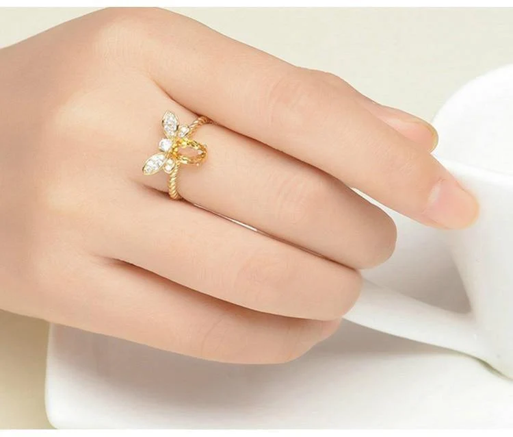 925 Sterling Silber Ring für Frauen Natürlicher Ametrin Stein Schmuck 18K vergoldete Edelsteinringe Mode kleine Biene Liebhaber Geschenk