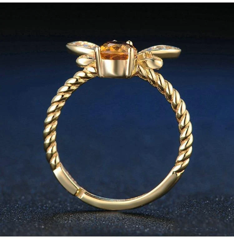 925 Sterling Silber Ring für Frauen Natürlicher Ametrin Stein Schmuck 18K vergoldete Edelsteinringe Mode kleine Biene Liebhaber Geschenk