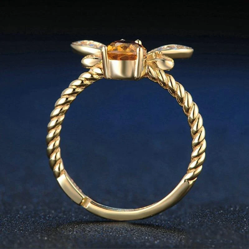 925 Sterling Silber Ring für Frauen Natürlicher Ametrin Stein Schmuck 18K vergoldete Edelsteinringe Mode kleine Biene Liebhaber Geschenk