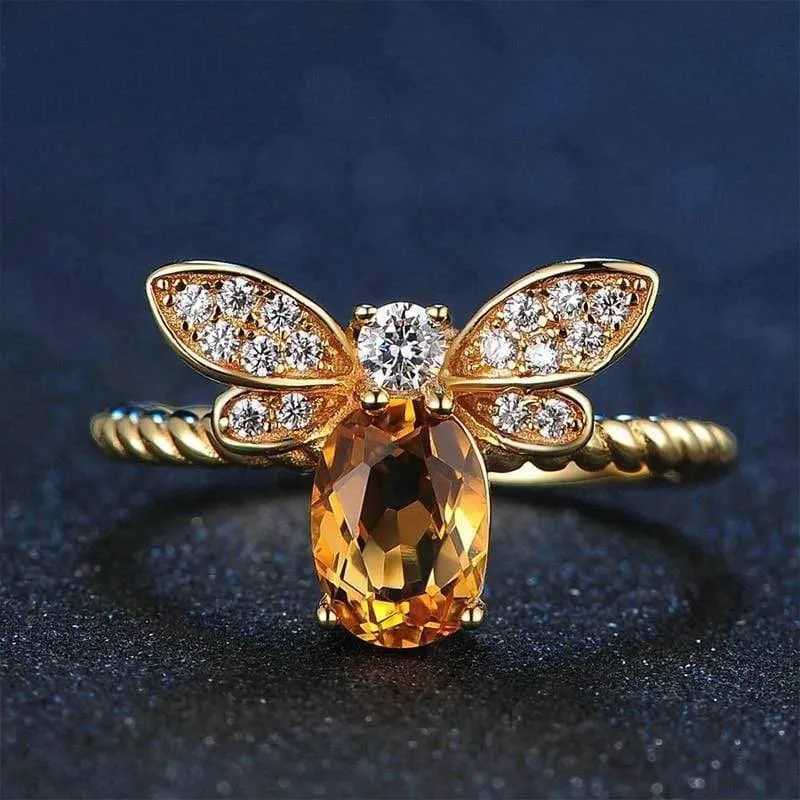 925 Sterling Silber Ring für Frauen Natürlicher Ametrin Stein Schmuck 18K vergoldete Edelsteinringe Mode kleine Biene Liebhaber Geschenk