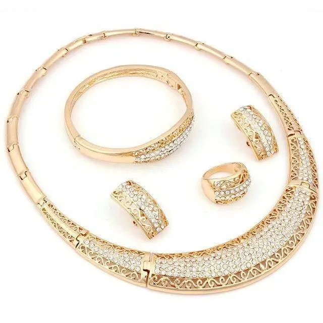 Mode Vintage Luxus Strass Braut Halskette Ohrring Armband afrikanisches Kostüm goldfarbene Schmucksets
