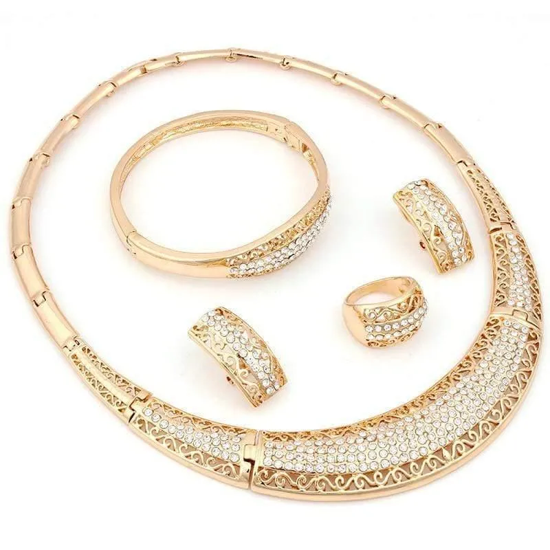 Mode Vintage Luxus Strass Braut Halskette Ohrring Armband afrikanisches Kostüm goldfarbene Schmucksets